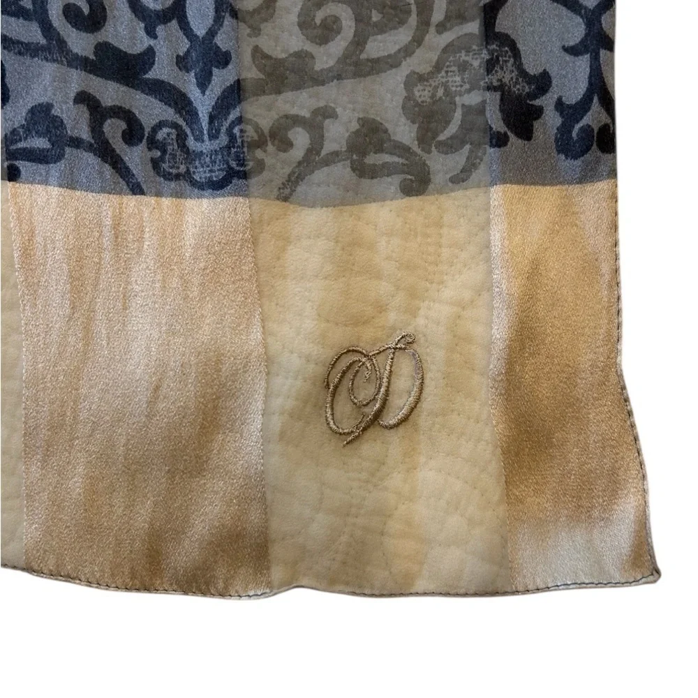 Christian Dior John Galliano silk Women's Floral Scarf - Blue, gray, Cream 60”